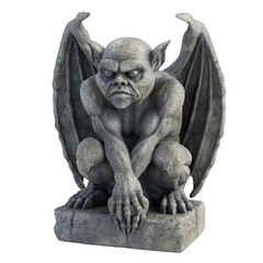 Gray Stone Gargoyle Statue with Wings on Transparent Background Architecture