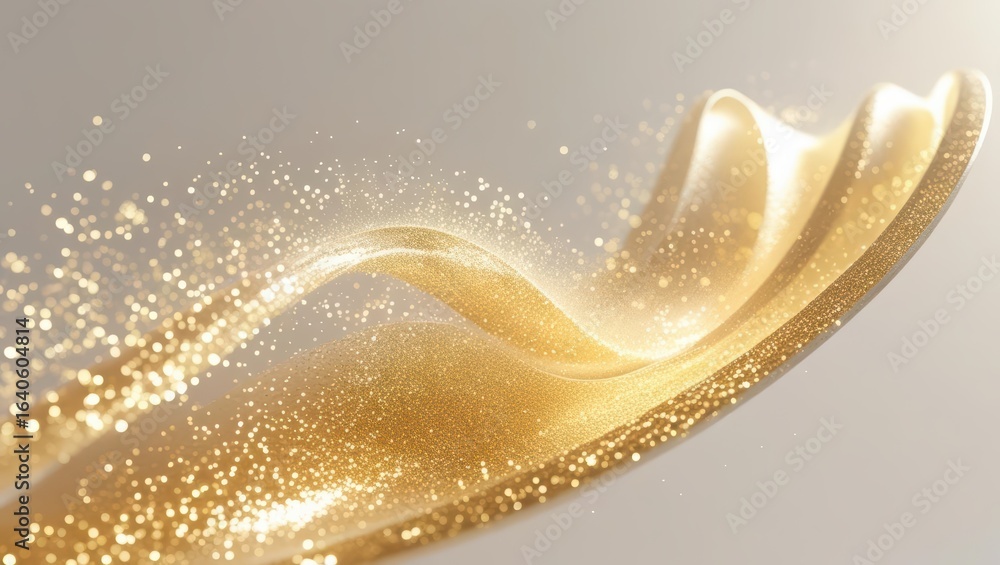 Poster elegant golden fabric flows smoothly with a trail of sparkling glitter, creating a luxurious and cap