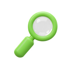 3d green magnifying glass isolated on transparent background