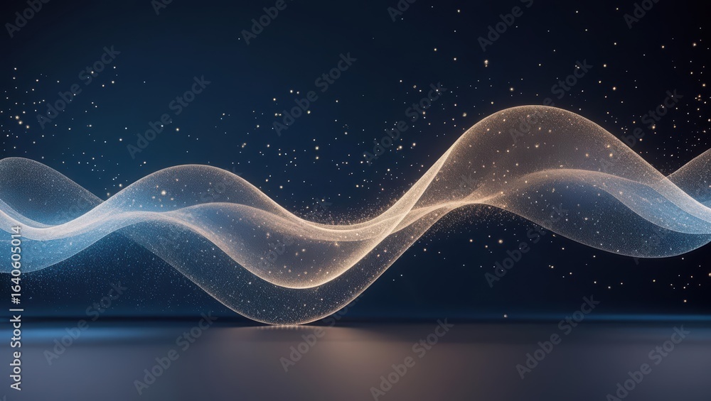 Poster elegant flowing waves of light and sparkles create an abstract ethereal background, symbolizing digi