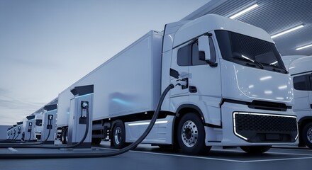 Sustainable transport: Electric trucks charging at advanced depot