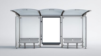 Bus Stop Shelter Mockup with Advertising Space and Seating for Commuters on a White Background