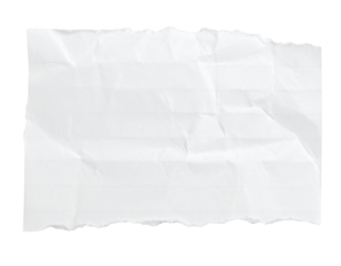 A crumpled piece of white paper with a torn edge, showcasing a textured surface and subtle creases.