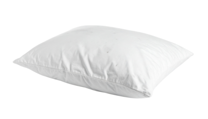 A simple white pillow with a slightly wrinkled surface, designed for comfort and support during sleep.