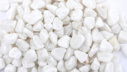 A close-up of a pile of small, white stones with a smooth texture, ideal for decorative use in gardens or landscaping projects.
