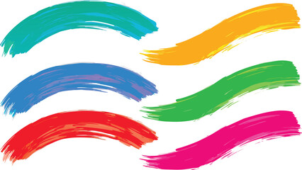 Obraz premium Illustration of six colorful brush strokes in shades of blue, green, yellow, and red on white background