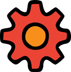 Red and orange gear icon, simple machine graphic.