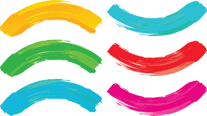 Obraz premium Illustration of six colorful brush strokes arranged in two rows on a white background design element