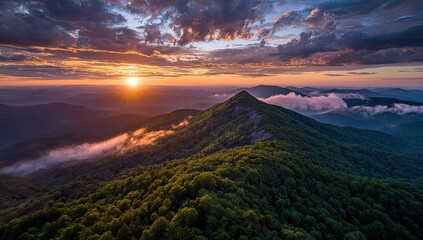 Sunset over Appalachian Mountains, aerial view, vibrant colors, nature wallpaper