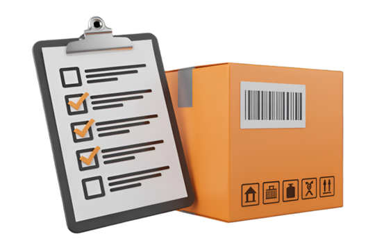 3d delivery checklist box package shipping order fulfillment on transparent background