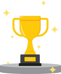 The gold trophy on the winner's podium with sparkles