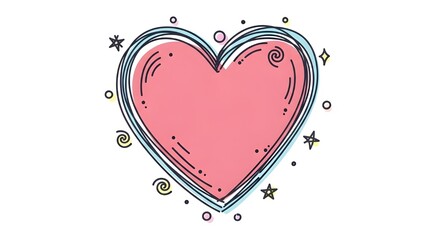 Hand drawn pink heart with doodles isolated on white background