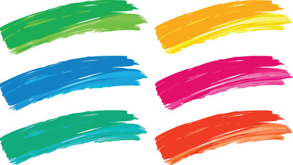 Obraz premium Illustration of six colorful brush strokes in green blue orange pink and yellow on a white background