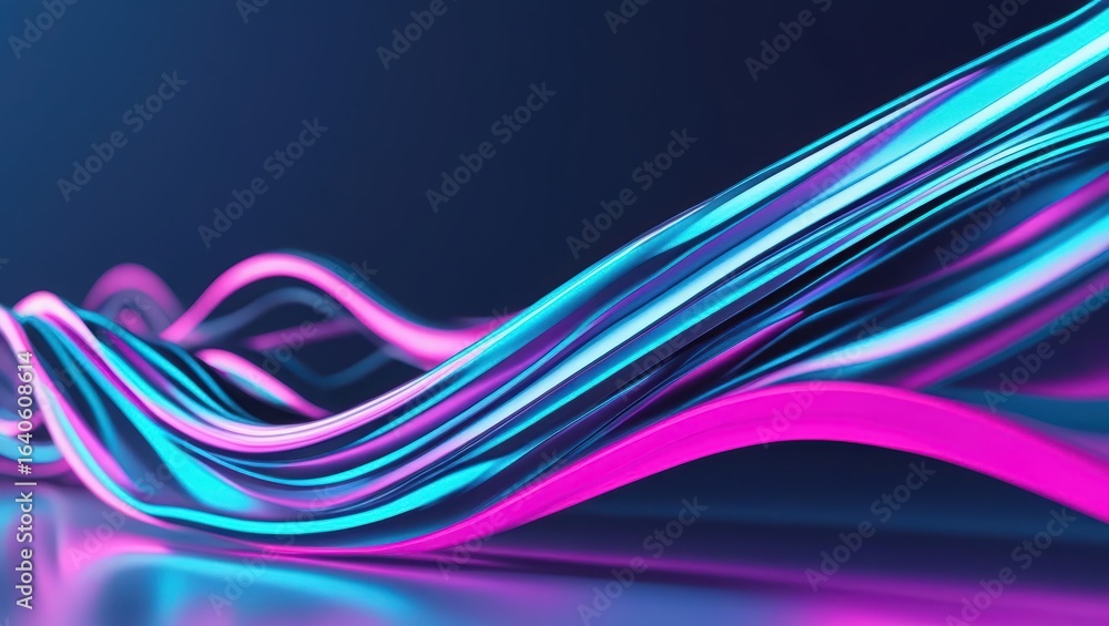 Poster abstract flowing neon lines in shades of vibrant blue and pink create a dynamic and modern backgroun