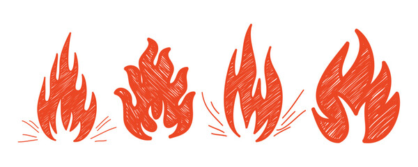 Set of fire icons  Flame design of different shapes  Bonfire images 