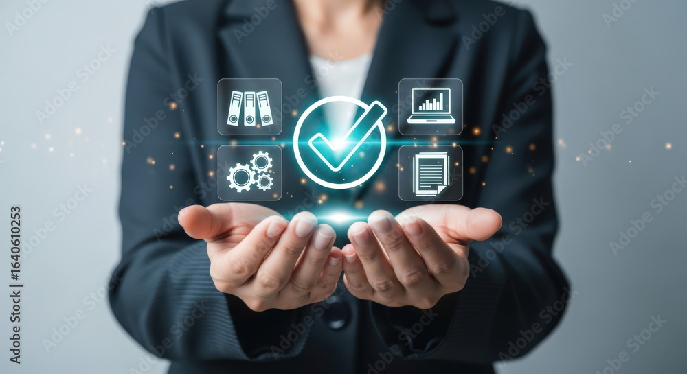 Poster ensuring compliance and quality assurance a comprehensive approach to business standards and regulat