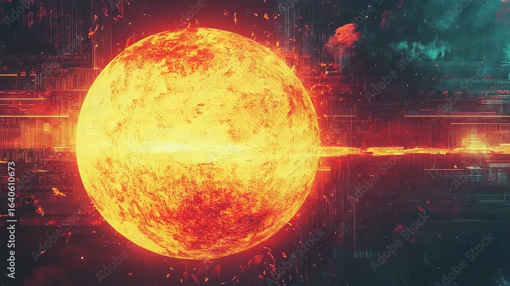 Poster burning planet exploding in a virtual reality environment