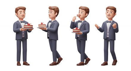 Formal man character illustrations carrying cake tray