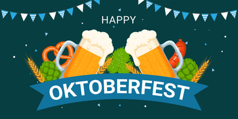 Vector illustration of Happy Oktoberfest social media template