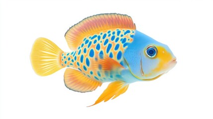 Fototapeta premium One beautiful colorful tropical fish isolated on white background. Simple style, natural look.
