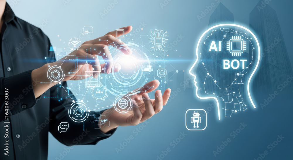 Poster artificial intelligence chatbot assistance for business automation and customer service enhancement 