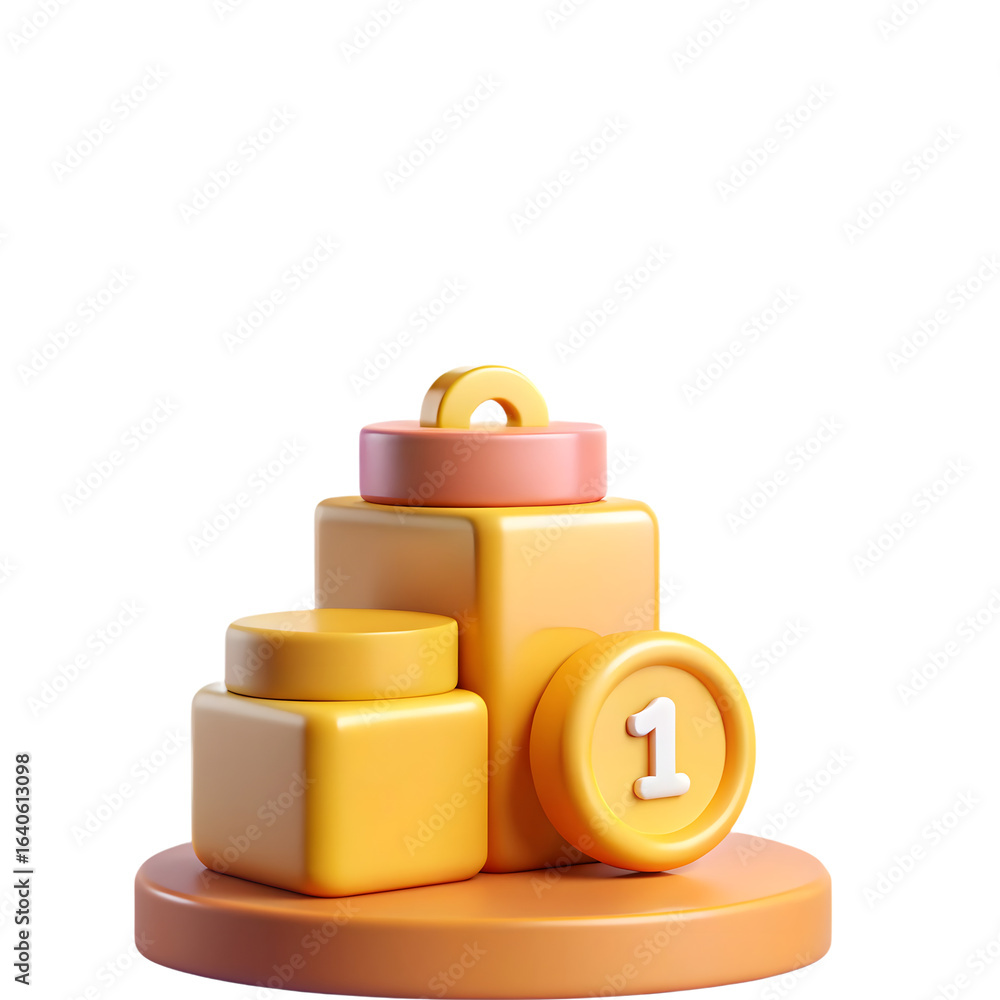 Poster golden podium with number one coin isolated on transparent background