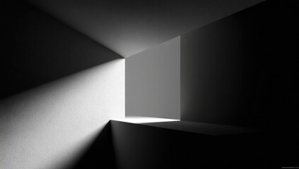 Abstract architectural interior, bathed in a single light source.  