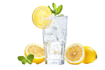 Sparkling lemon water with ice and mint
