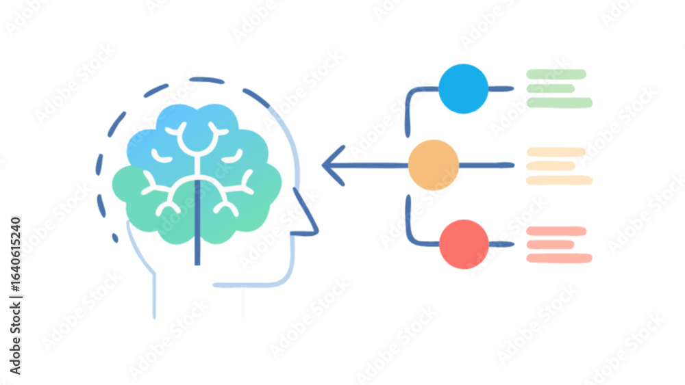 Poster brainstorming process concept diagram for mind mapping and creative thinking and problem solving ide