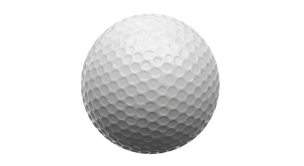 Close-up rendering of a pristine white golf ball, showing detailed dimples.