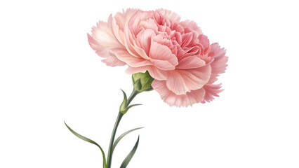 Delicate pink carnation flower isolated on transparent background in watercolor style