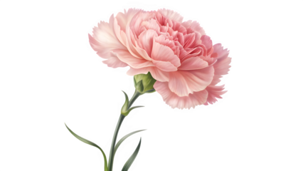 Delicate pink carnation flower isolated on transparent background in watercolor style
