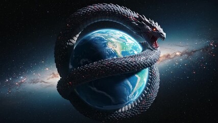 Cosmic serpent encircles Earth amidst starry space - Powered by Adobe