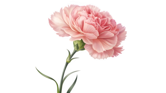 Delicate pink carnation flower isolated on transparent background in watercolor style