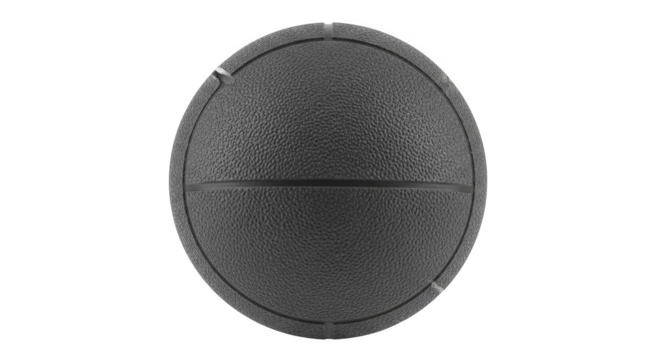Textured gray ball features symmetrical design details and a smooth finish.