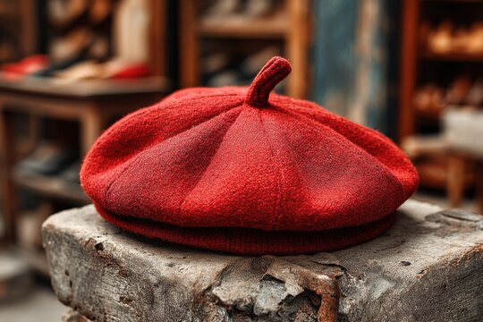Crimson Beret Resting A Pop of Red Elegance in Timeless Fashion French Style Headwear Vintage Charm Artisanal