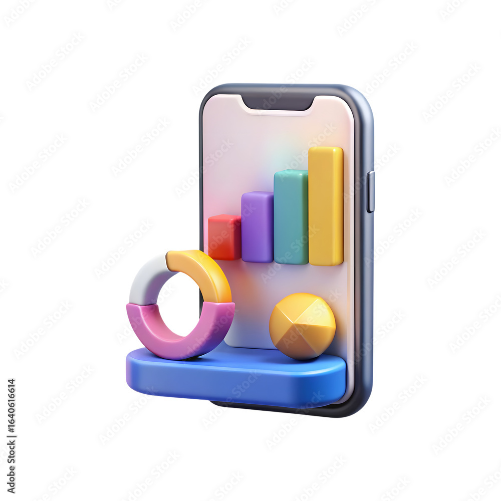 Aufkleber 3d mobile phone displaying colorful financial charts and graphs isolated on transparent background