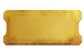 Blank golden ticket displayed from a top view with isolated background, perfect for creative projects or invitations to special events