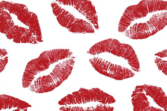 Red lipstick kiss marks on white background pattern