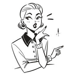one fashionable women in a 1950s-inspired black-and-white cartoon style, bold lines, confident poses, one in a skirt suit, the other in a short skirt and sweater, mid-century modern illustration style