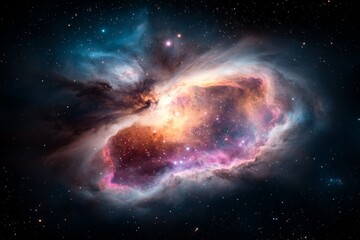 Fototapeta premium Colorful nebula in space with a blue and orange swirl
