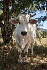 White cow in a sunny field