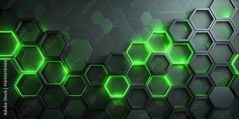 Aufkleber abstract green and black hexagon pattern with glowing edges a technological design