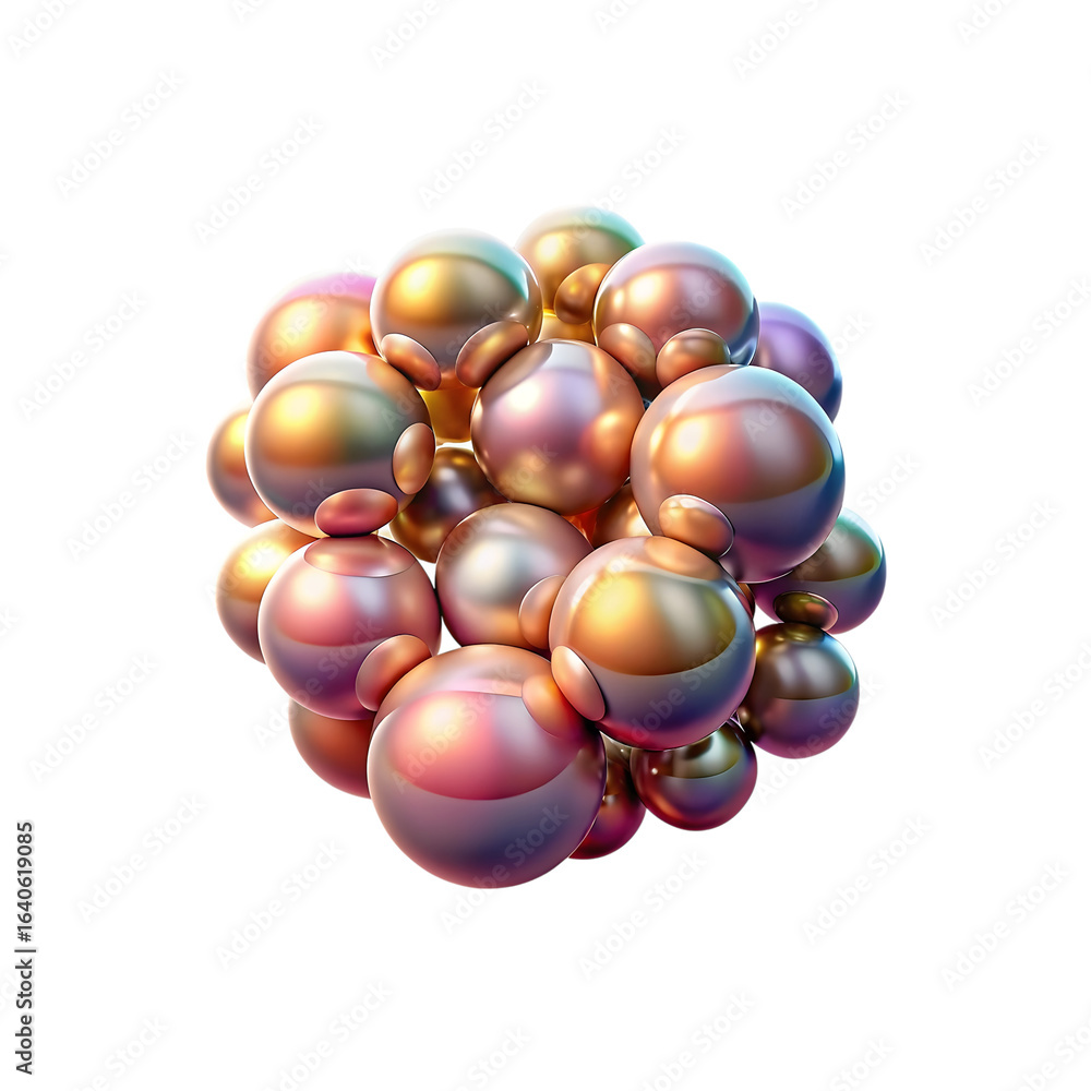 Poster abstract cluster of iridescent spheres isolated on transparent background