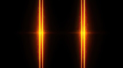 Two vertical, bright orange-yellow light streaks, or laser beams, against a black background.  Each streak has a central bright spot, creating a symmetrical, radiant design