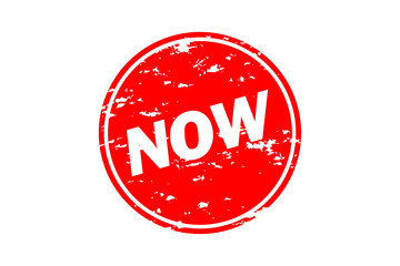 NOW - NOW text written on Red Rubber Stamp 
