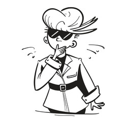 Two fashionable women in a 1950s-inspired black-and-white cartoon style, bold lines, confident poses, one in a skirt suit, the other in a short skirt and sweater, mid-century modern illustration style