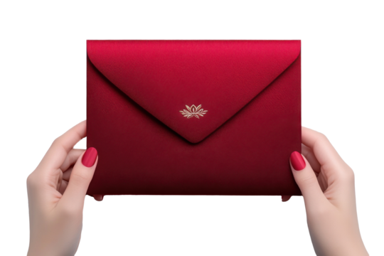 hand holding envelope with red envelope