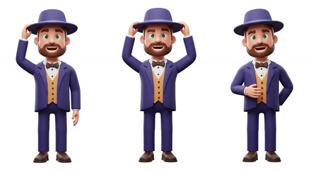 Cartoon man characters in formal suits and hats