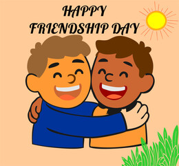 Cartoon Illustration of Two Friends Hugging with Smiling Expressions
